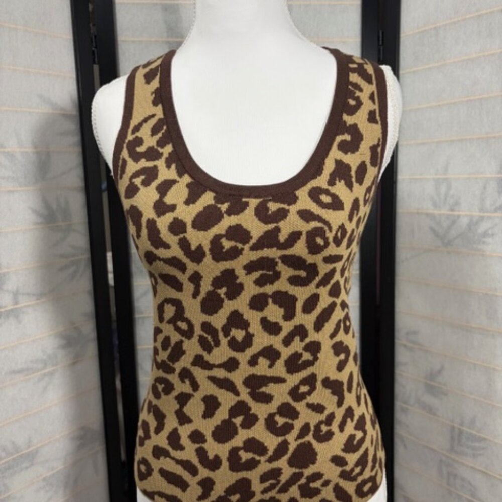 Lmassimo Leopard Spot Sweater Tank Top Brown Tan Y2K Small 100% Viscose‎ Animal